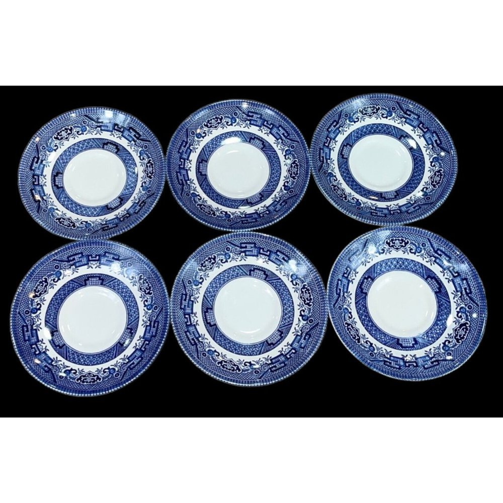 Vtg 2 Churchill Blue Willow Saucers Made in Staffordshire England 5-1/2” Blue